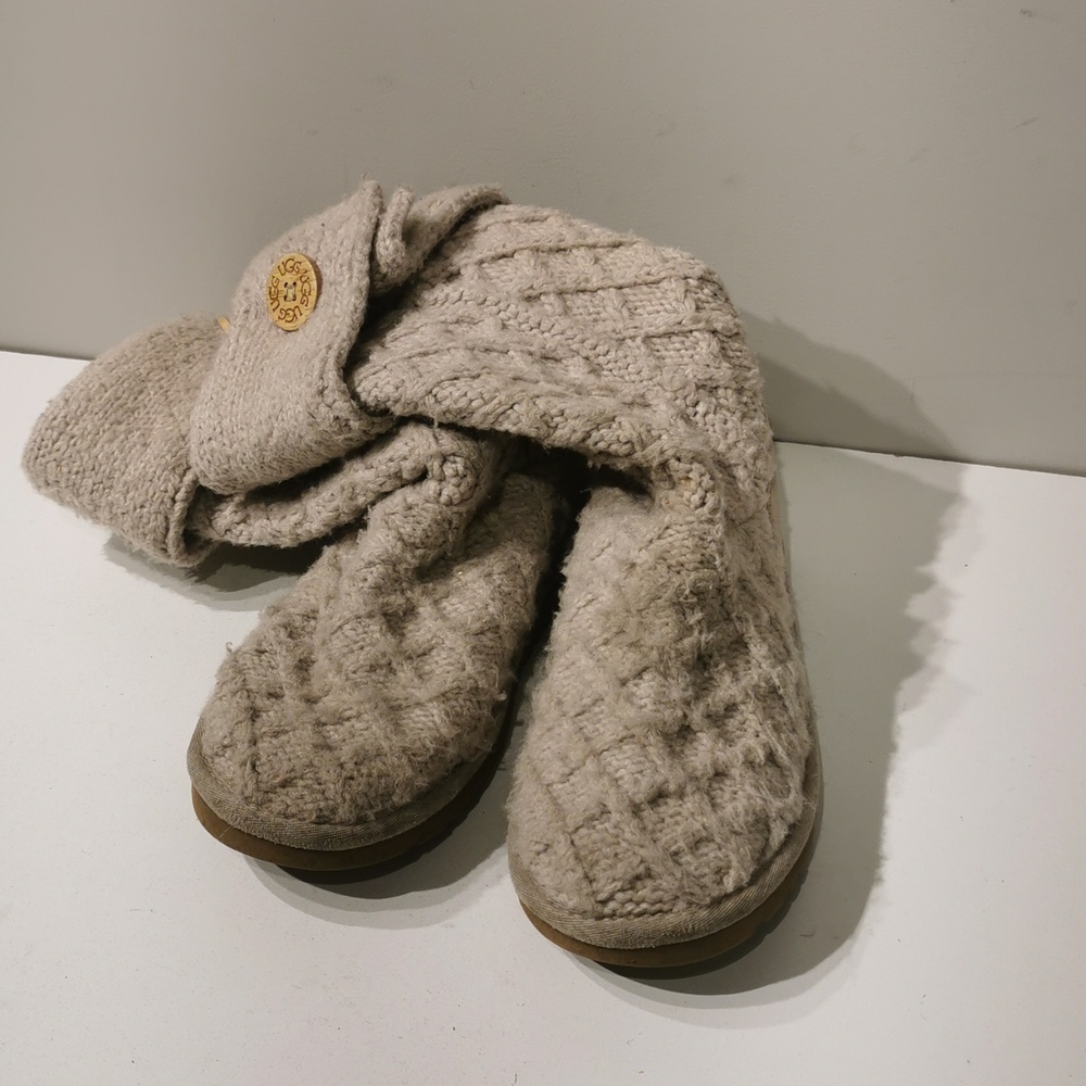 UGG Neutrals Cardi Cardu Beige Cream Lattice Sweater Knit Tall Boots